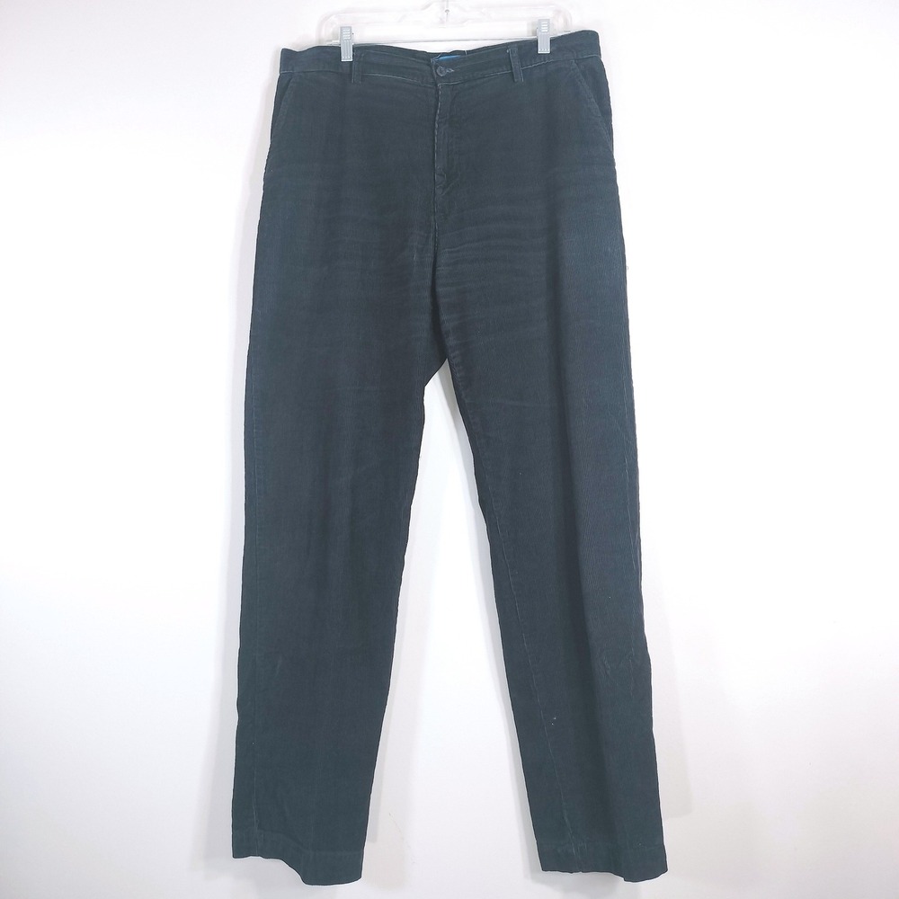 Savile Row Dark Green Corduroy Pants; 36x34 Straight Leg Cotton Trousers